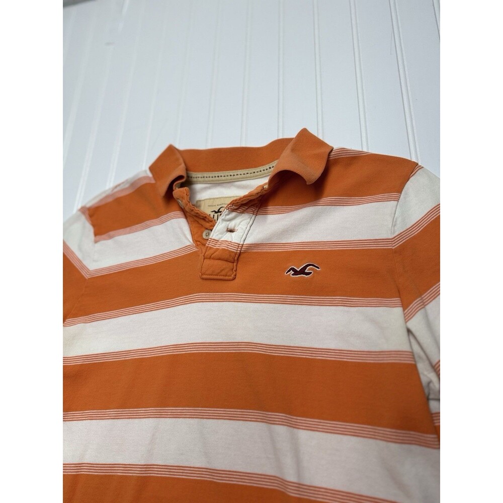 Hollister Youth XL Orange White Striped Polo Shirt Short Sleeve Embroidered Logo